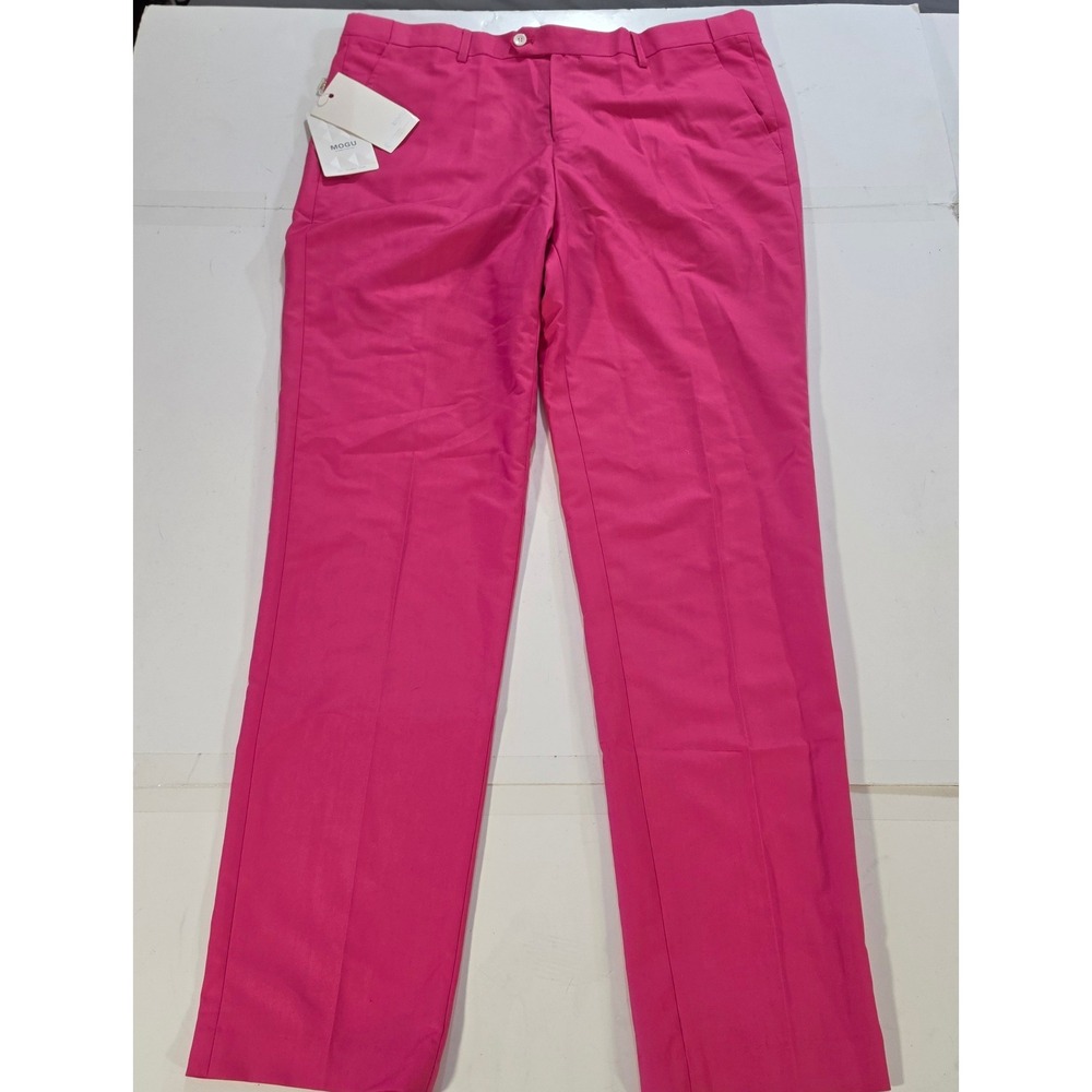 MOGU Mens Hot Pink Fit Dress Pants Flat Front Trousers K711 Size 36x32 NEW